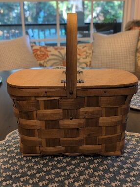 Hand Crafted Woven Wooden Picnic Basket with Handle Made In Spain